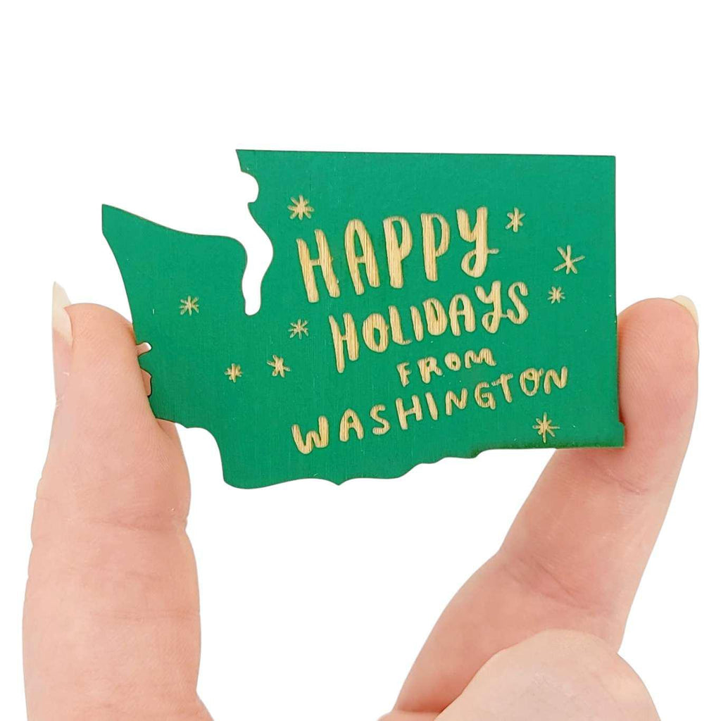 Magnets - Small - WA State Happy Holidays from Washington (Red or Green) by SnowMade