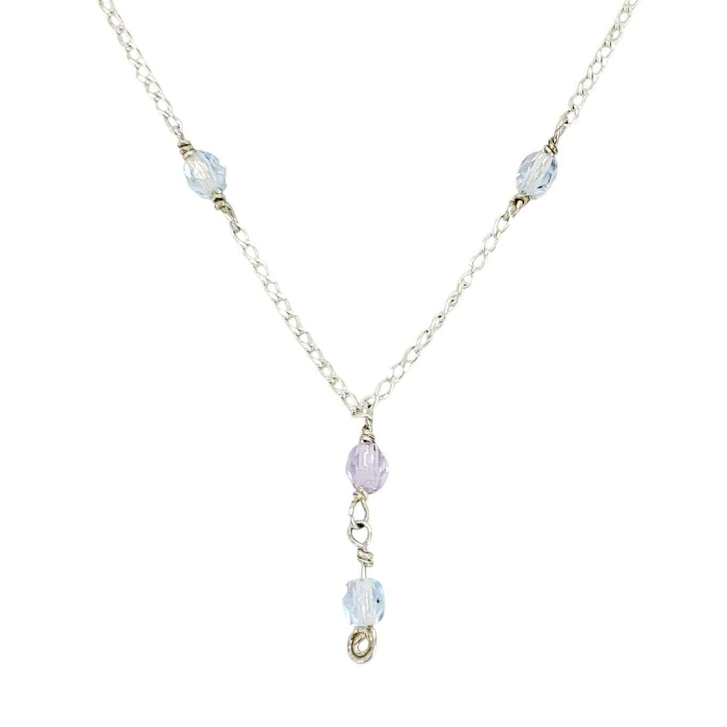Necklace - Drop Pendant Bead Chain (Blue Purple Glass, Sterling Silver) by imakecutestuff