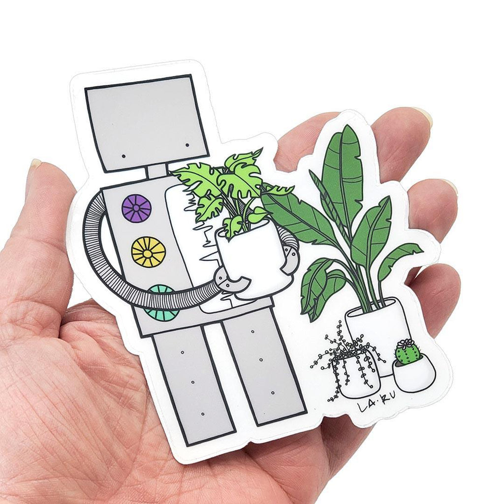 Sticker Vinyl - Robot Loves Plants (Transparent) by La Ru