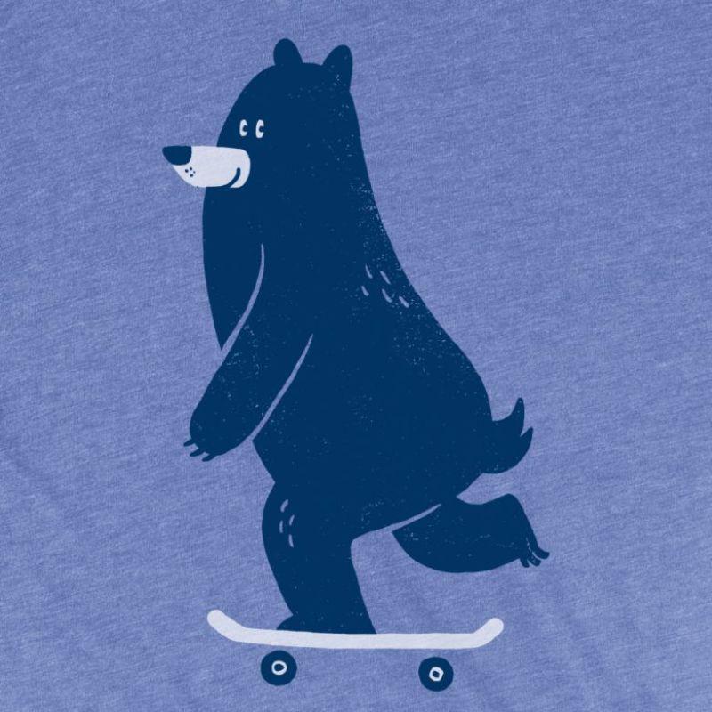 Adult Crew Neck - Skateboarding Bear Blue Tee (XS - 2XL) by Factory 43