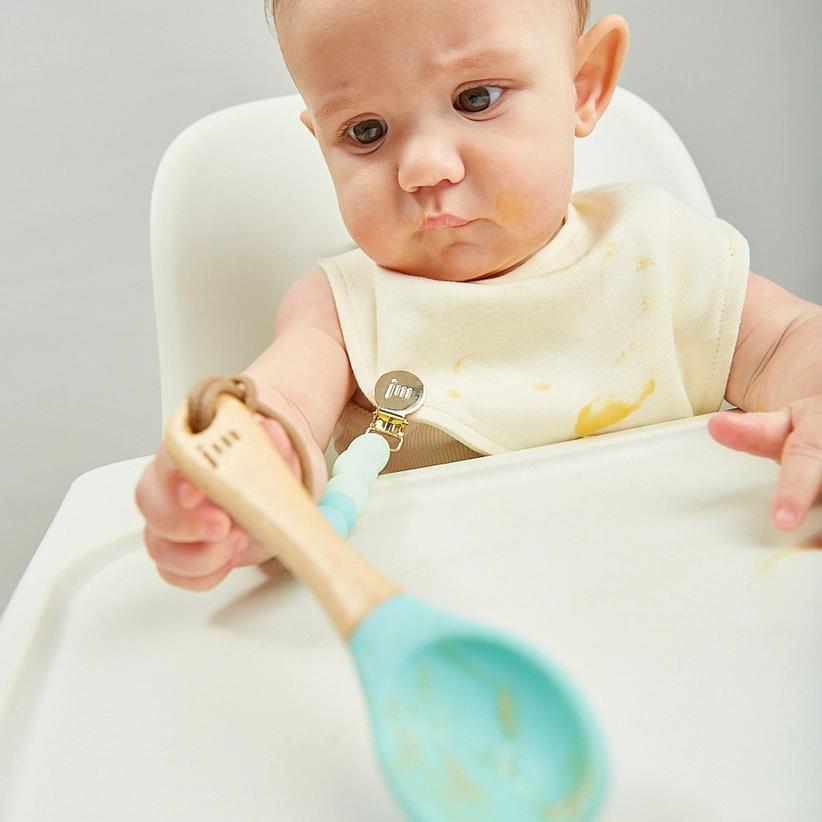 Feeding Set - Fork and Spoon with Clip (Ocean Aqua) by January Moon