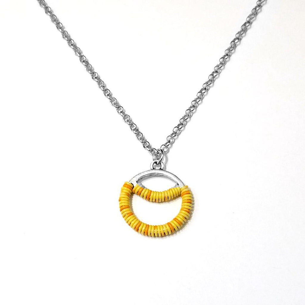 Necklace - Sunrise Circle - Yellow Orange Communication Wire by XV Studios