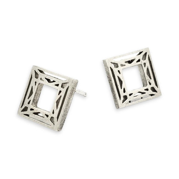 Earrings - Medium Princess Cut Shiny Sterling Posts by La Objeteria