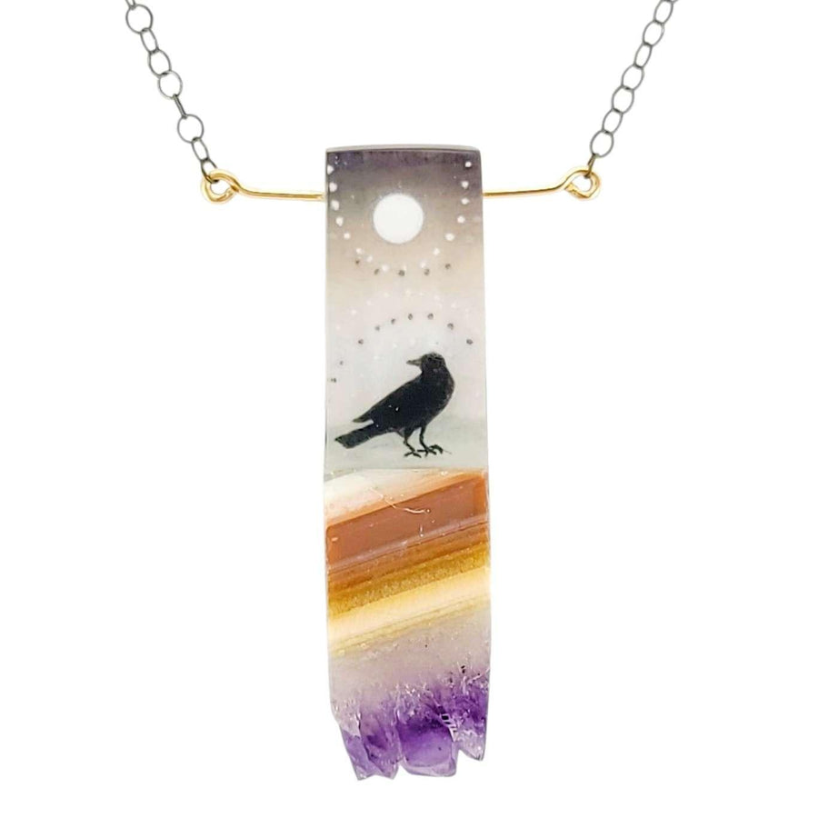 Necklace - Crow and Moon Crystal (Gunmetal) by Fernworks, image 7 of 8