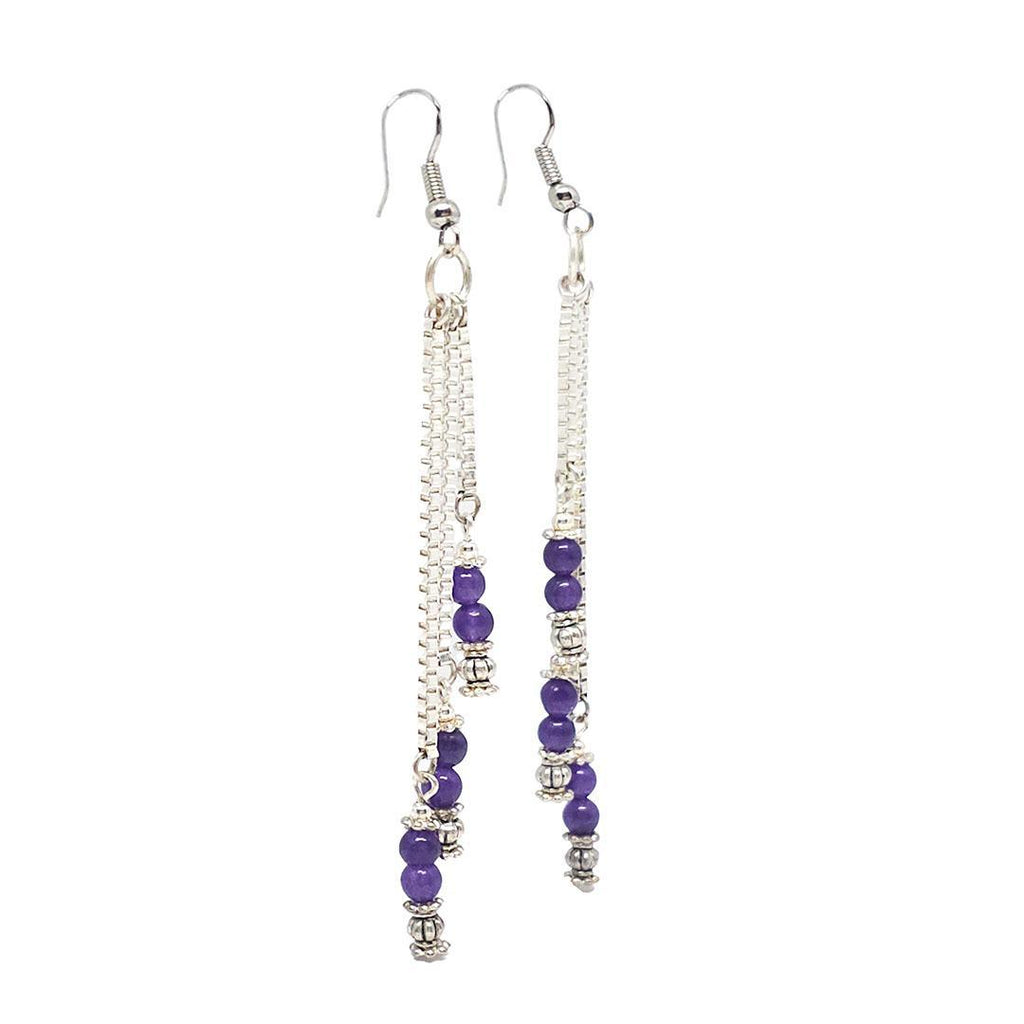 Earrings - Amethyst Triple Drop Box Chain (Silver Plate) by Tiny Aloha