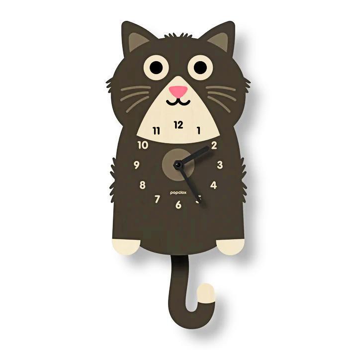 Wood Clock - Cat - Black Kitten Pendulum by Popclox