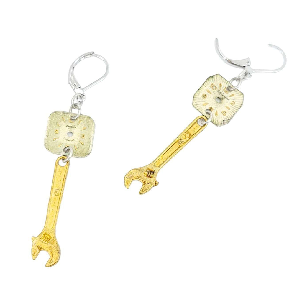 Earrings - Tiny Tools Wrench Watch Dials by Christine Stoll Studio