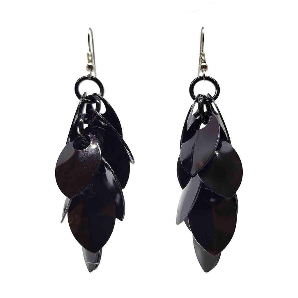 Earrings - Long Feather Cascade (Black) by Rebeca Mojica