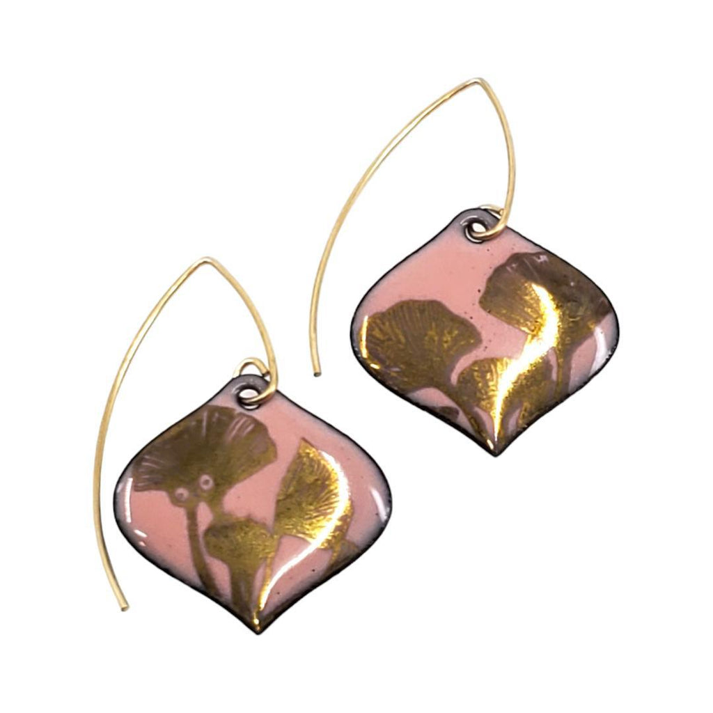 Earrings - Ogee Gold Leaves (Pink) by Magpie Mouse Studios