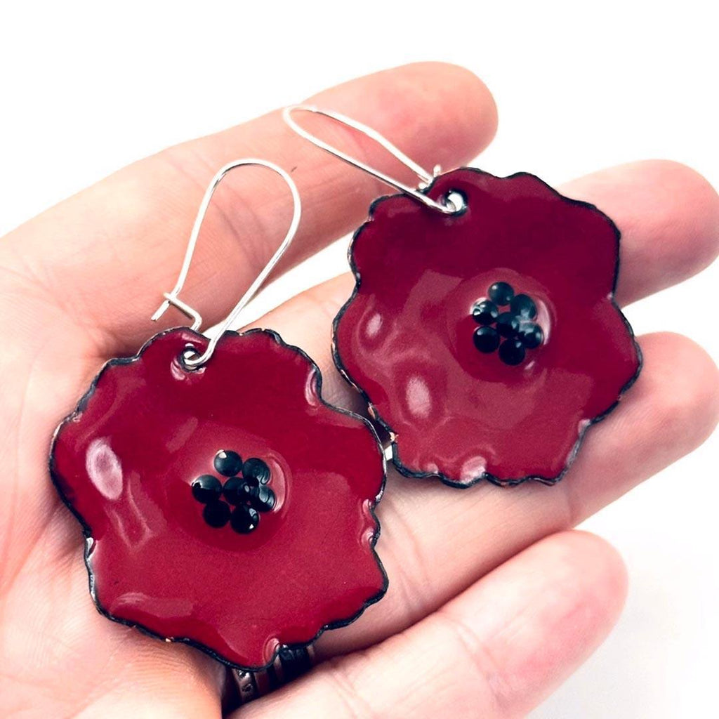 Earrings - Large Poppies (Ox Blood Red) by Magpie Mouse Studios