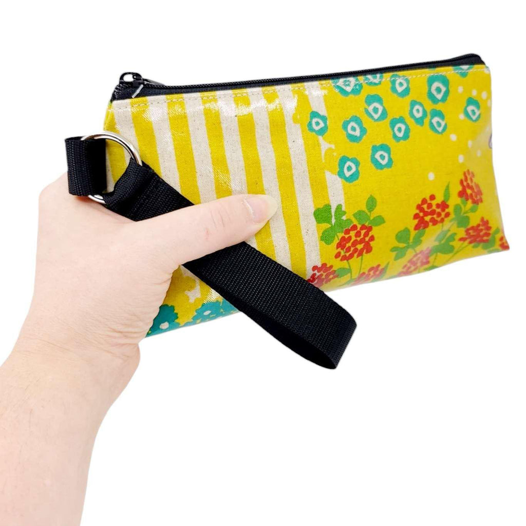 Makeup Bag - Small - Bird and Flowers on Mustard by Laarni and Tita