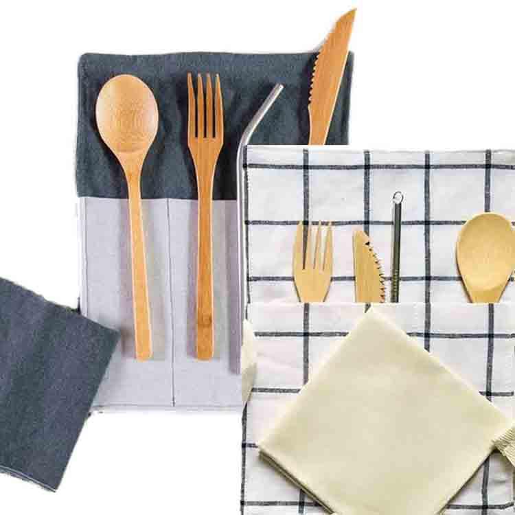 Utensil Wrap - Cutlery, Straw and Napkin (Gray or Windowpane Linen) by Dot and Army
