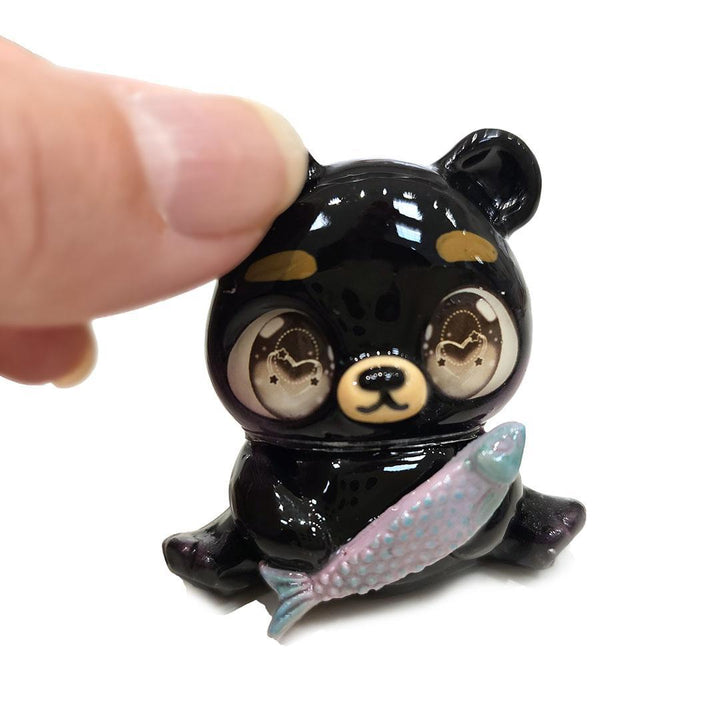 Figurine  - Black Bear with Salmon by Aii Crafts