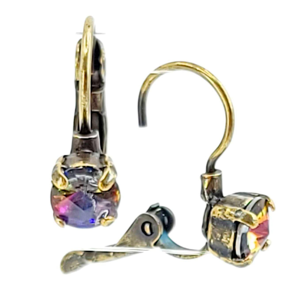 Earrings - Volcano Rivoli - Brass Fixed Vintage Rhinestone Leverbacks by Christine Stoll | Altered Relics