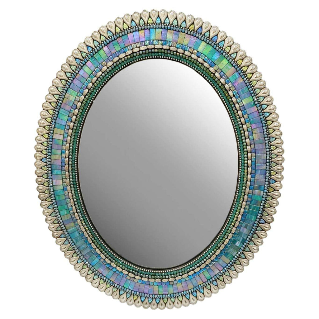 Mosaic Mirror - 18x22in Oval (Aegean Drop) by Zetamari Mosaic Artworks