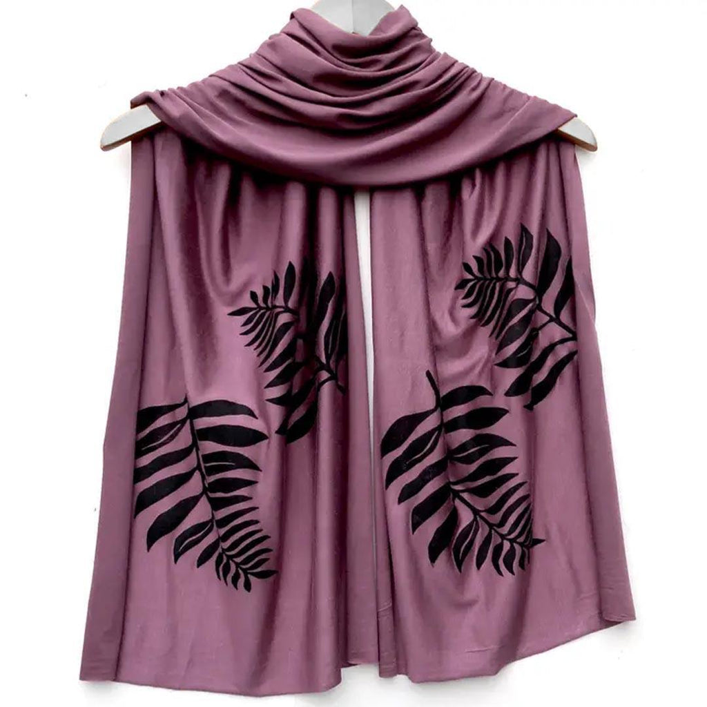 Scarf Wide - Dusty Plum Frond Print (Black Ink) by Windsparrow Studio