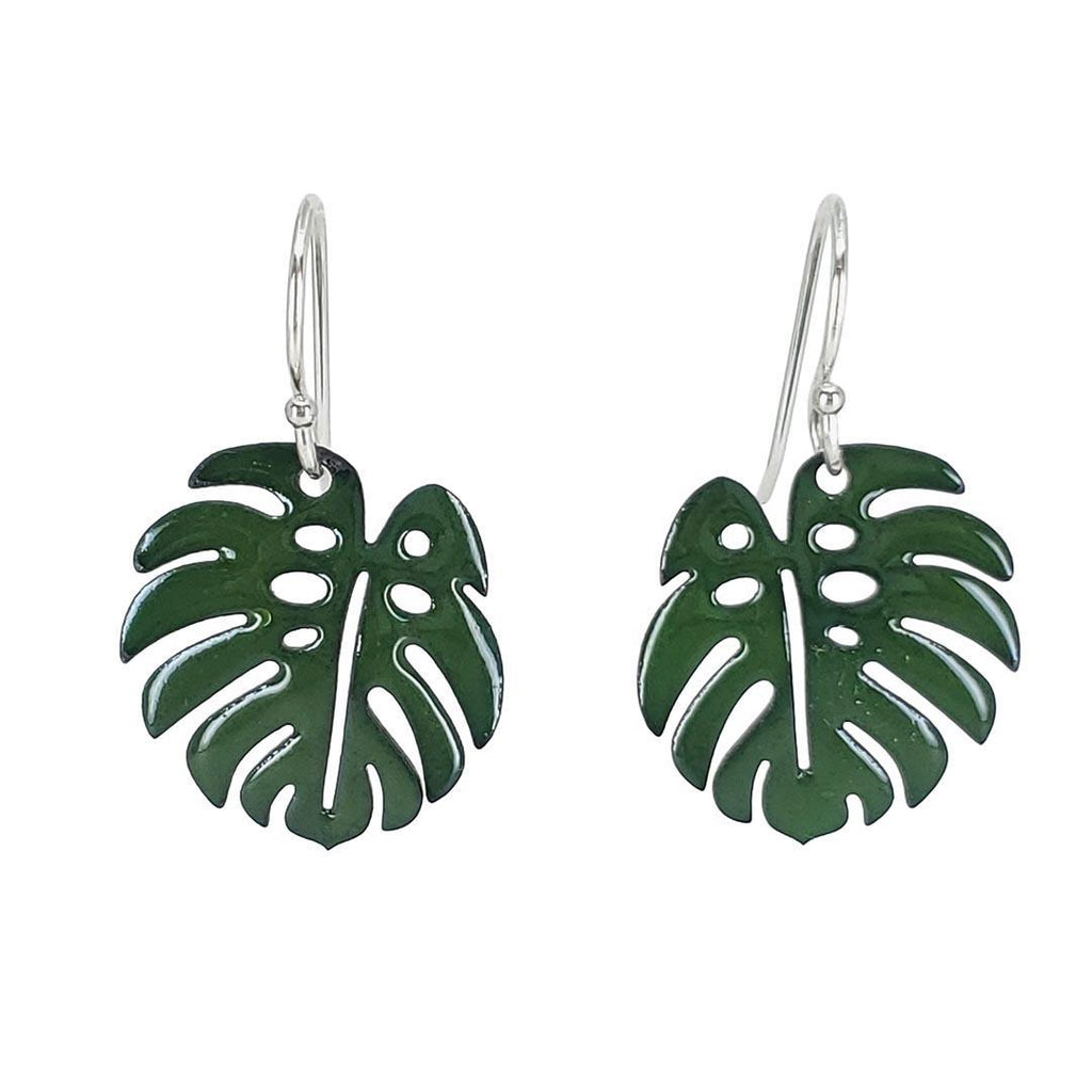 Earrings - Small Monstera Leaf (Alpine Green) by Magpie Mouse Studios