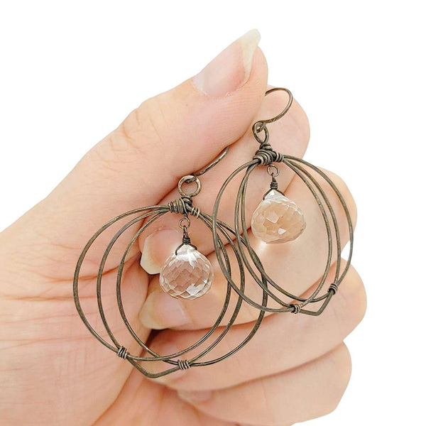 Earrings - Wide Flower Frames (Quartz) by Calliope Jewelry