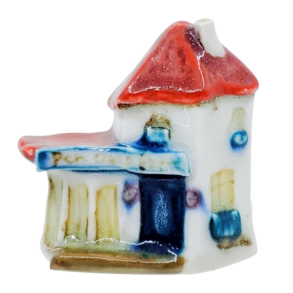 Collectible - Tiny House - Pen Office (White Walls, Blue Door, Red Roof) by Mist Ceramics