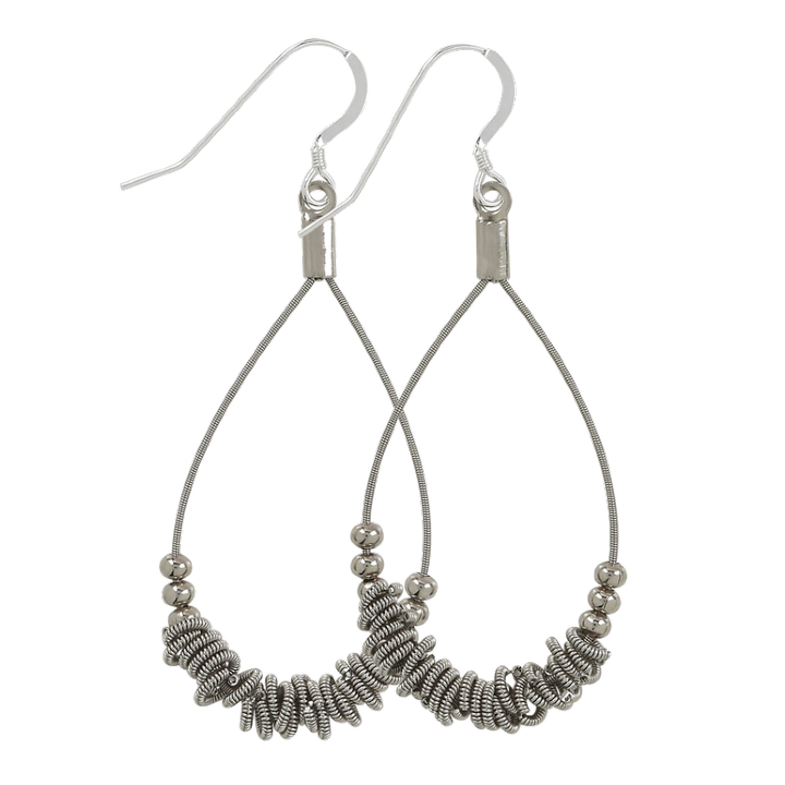 Earrings - Guitar String - Staccato Ringed Teardrops (Silver) by High Strung Studios