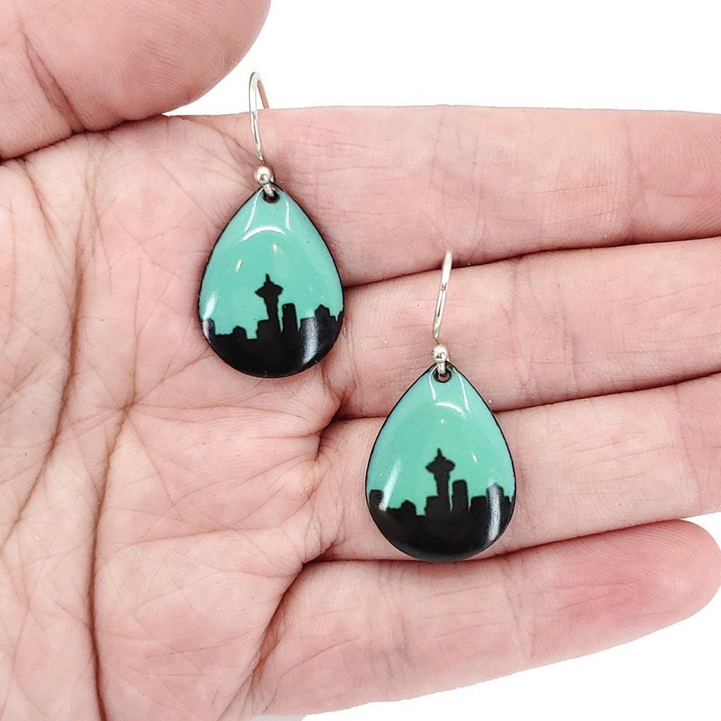 Earrings - Seattle Skyline Small Teardrop (Turquoise) by Magpie Mouse