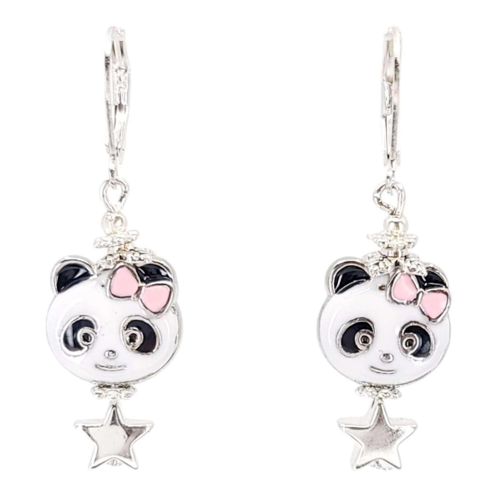 Earrings - Panda Star Drops (Enamel, Silver plate) by Tiny Aloha