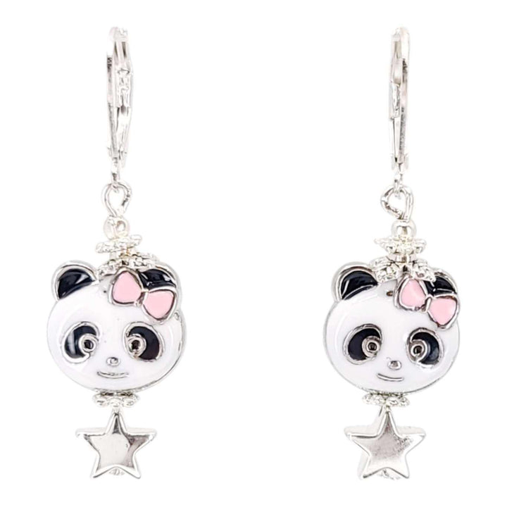 Earrings - Panda Star Drops (Enamel, Silver plate) by Tiny Aloha