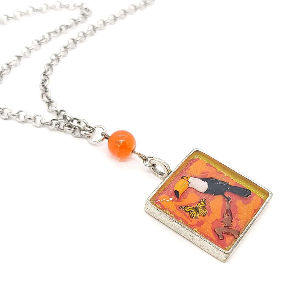 Necklace - Orange Toucan Pendant by XV Studios