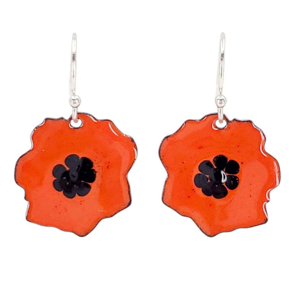 Earrings - Black Dots Small Poppy (Orange) by Magpie Mouse Studios