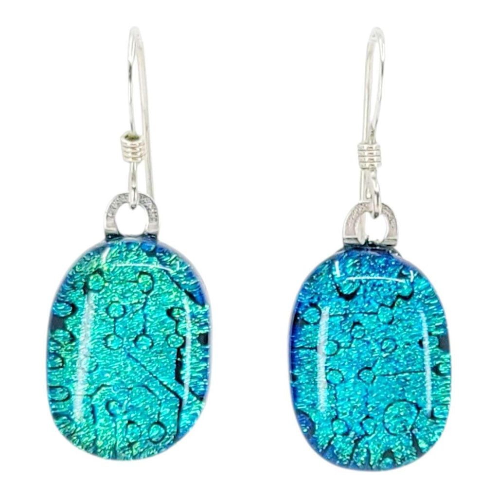 Earrings - Circuit Board Glass Drops (Blue Green Shimmer) by Glass Elements