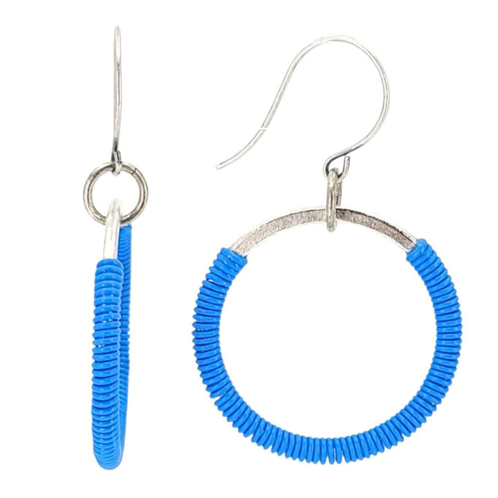 Earrings - Large Circles (Blue Telecom Wire) by XV Studios
