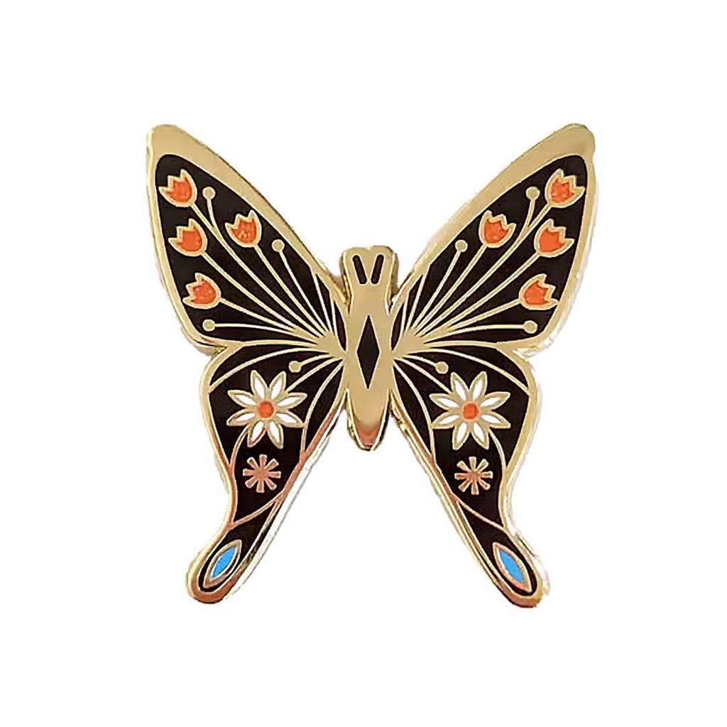 Enamel Pin - Spring Tulips Black Butterfly by Amber Leaders Designs