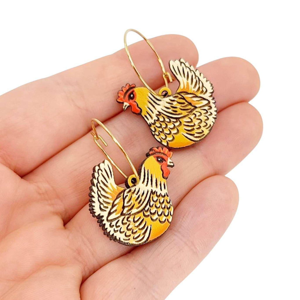 Earrings - Buff Orpington Chicken (Gold Hoops) by Fresh Cuttery