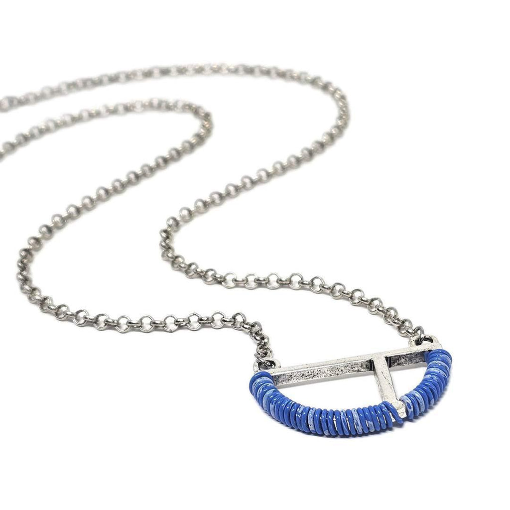 Necklace - Split Half Circle - Sky Blue Communication Wire by XV Studios