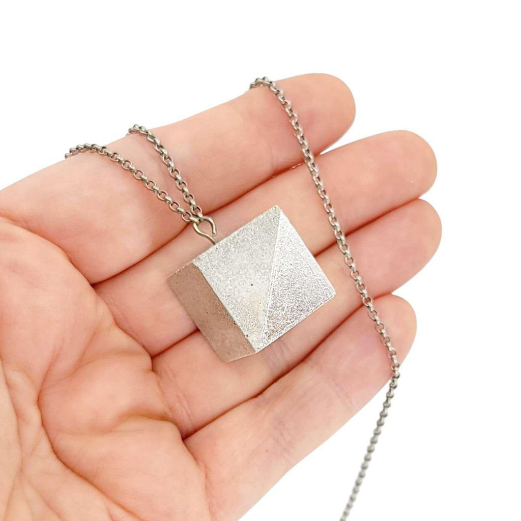 Necklace - Gilded Concrete Cube Pendant (Silver) by Studio Corbelle