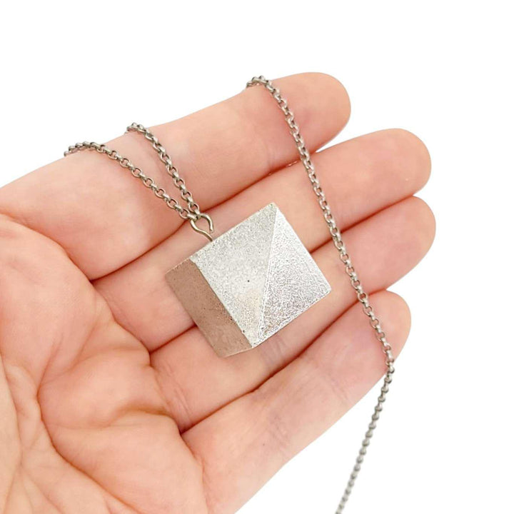 Necklace - Gilded Concrete Cube Pendant (Silver) by Studio Corbelle