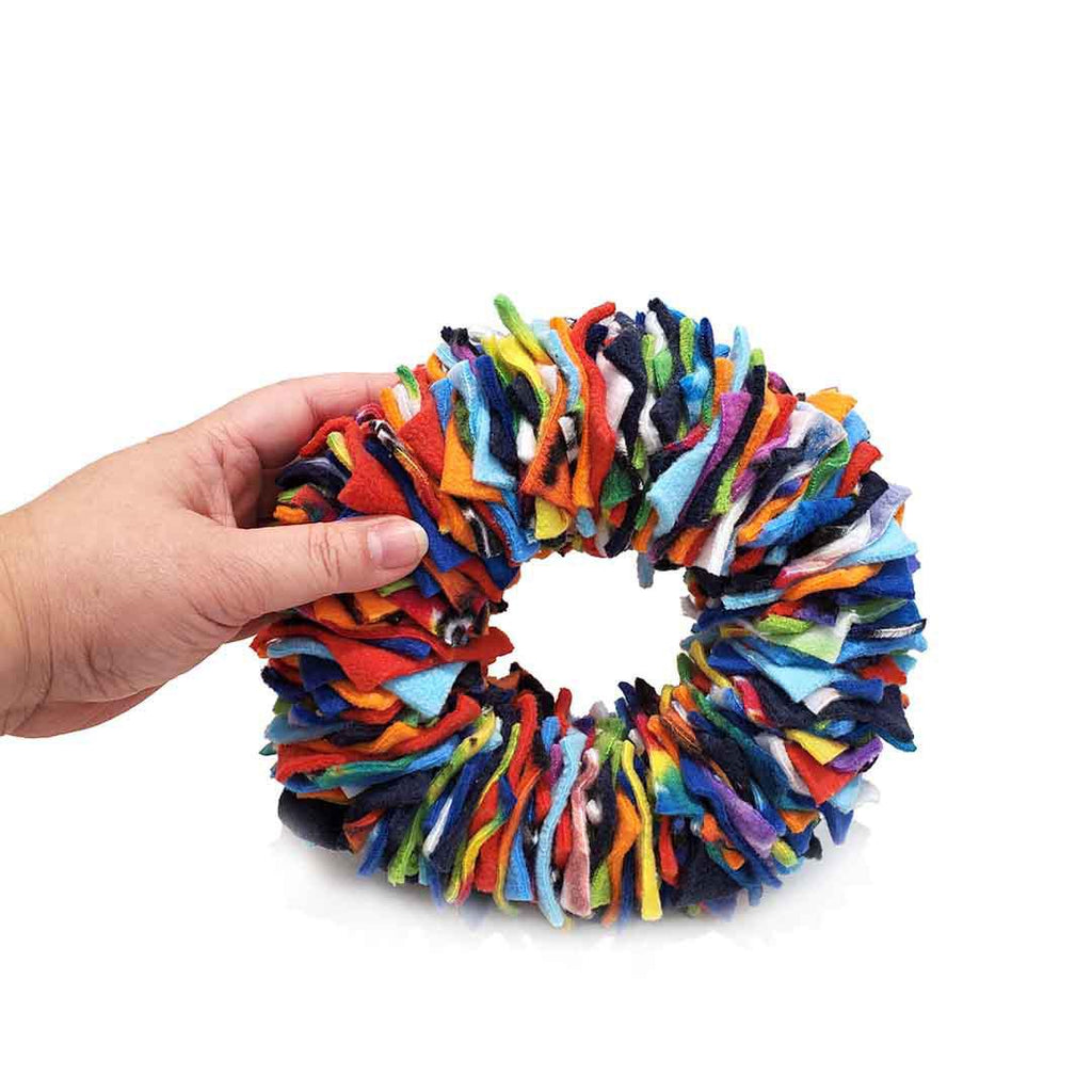 Pet Toy - Large 10in - Snuffle Donut (Red Blues Brights) by Superb Snuffles