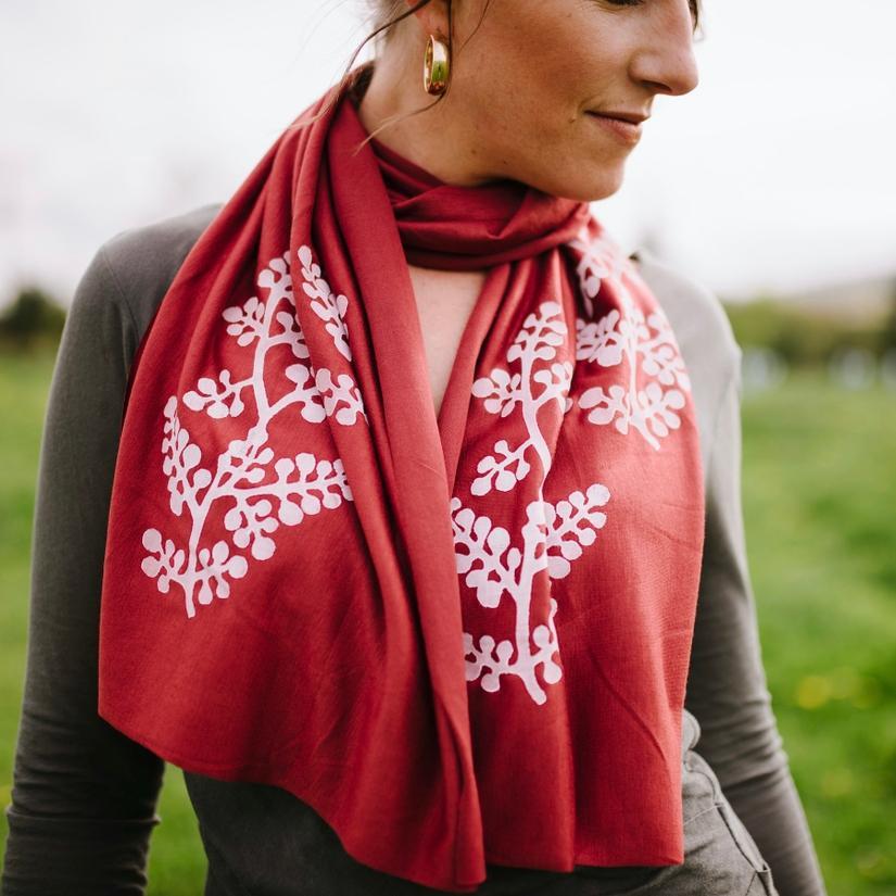 (20% Off) Scarf Wide - Cinnamon Fern (White Ink) by Windsparrow Studio