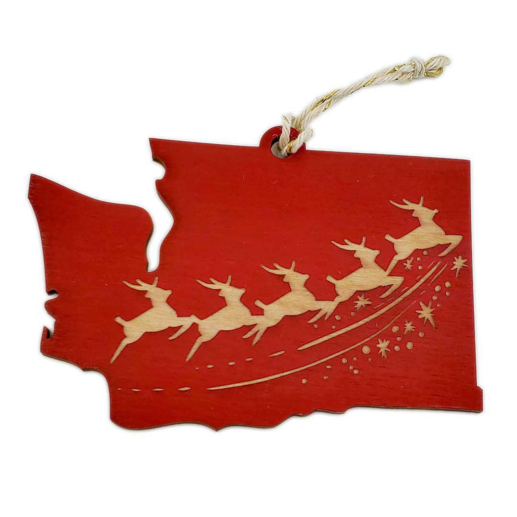 Ornaments - Large - Reindeer over WA State (Red) by SnowMade
