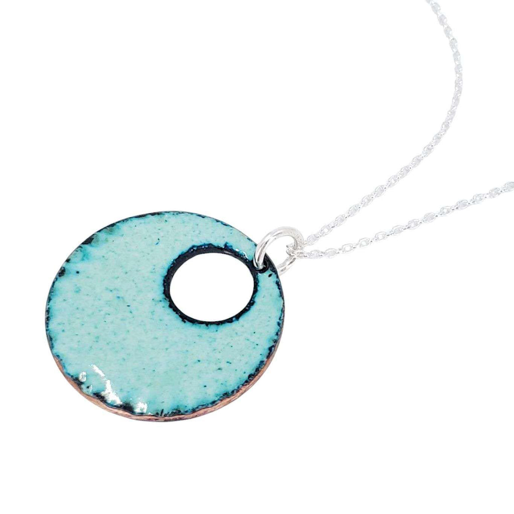 Necklace - Offset Small Circle (Green Floral) by Magpie Mouse Studios