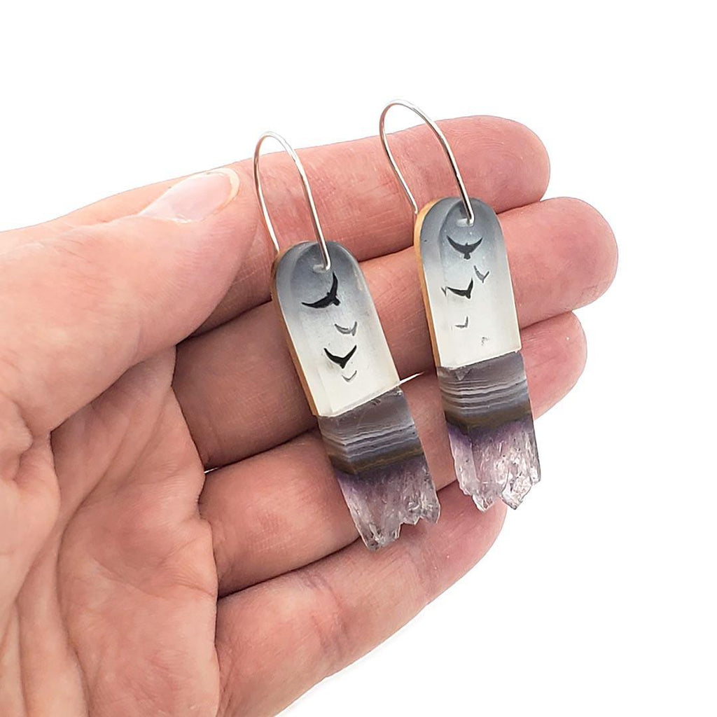 Earrings - Crystal Flock (Smokey Amethyst) by Fernworks