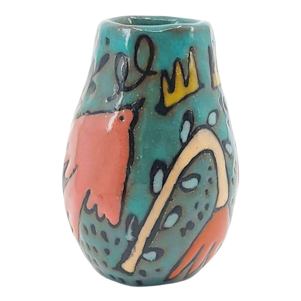 Mini Vase - Flying Birds (Greens and Blues) by Leslie Jenner