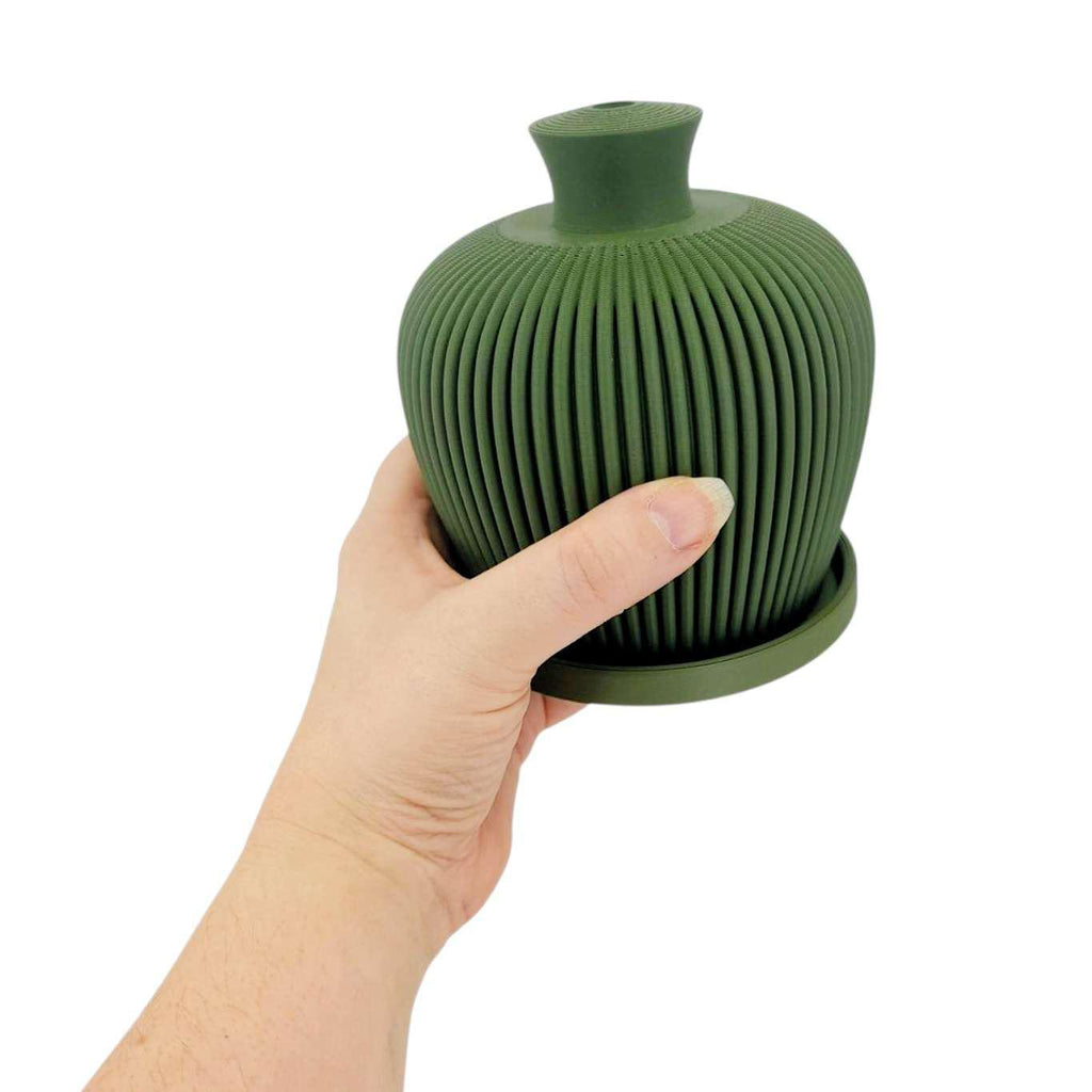Thumb Pot - Ribbed Water Bell with Drip Tray (Green) by Rosebud Homegoods