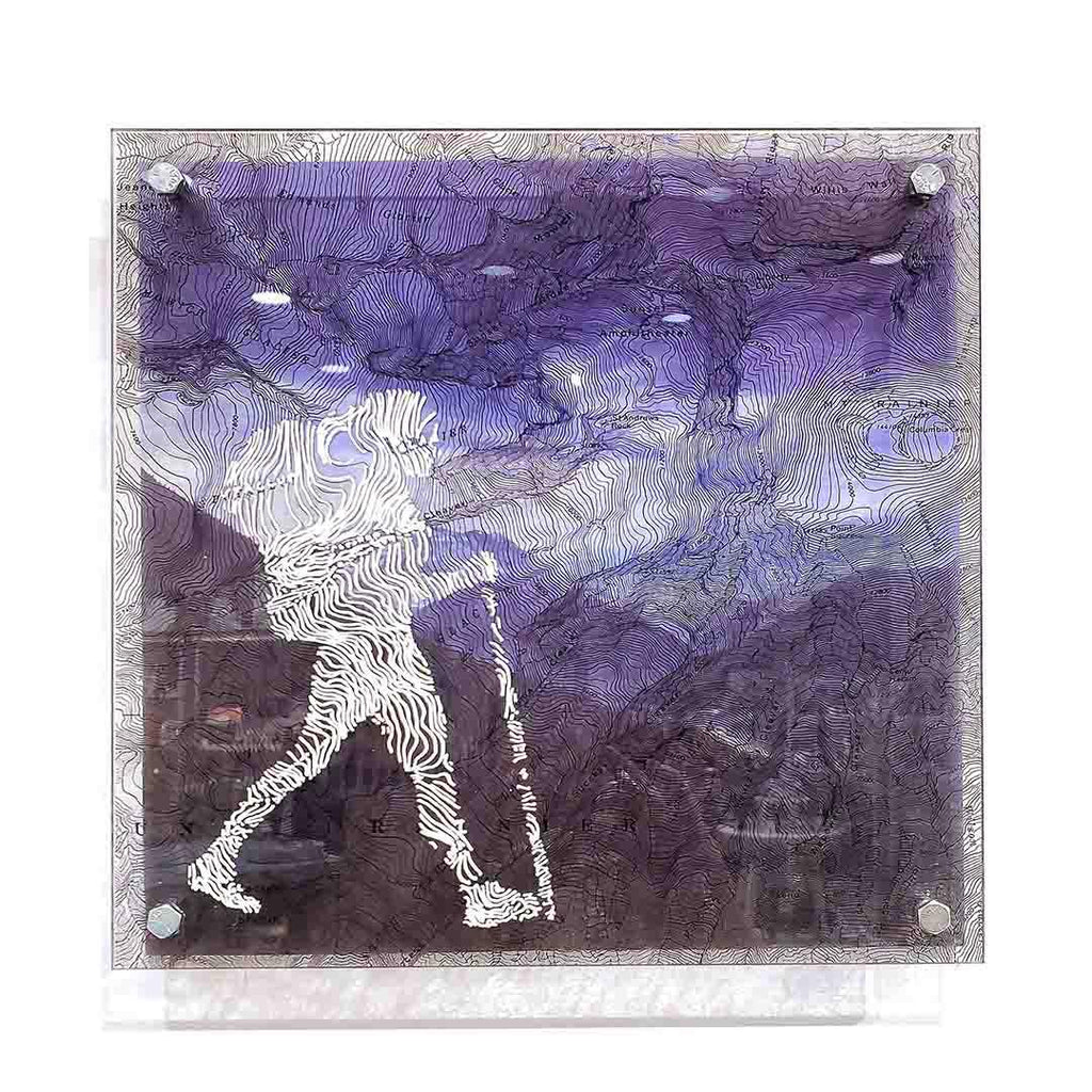 Wall Art - 12x12 - Rainier Eastbound Hiker with Stick Floating Frame Map by Modern Terrain