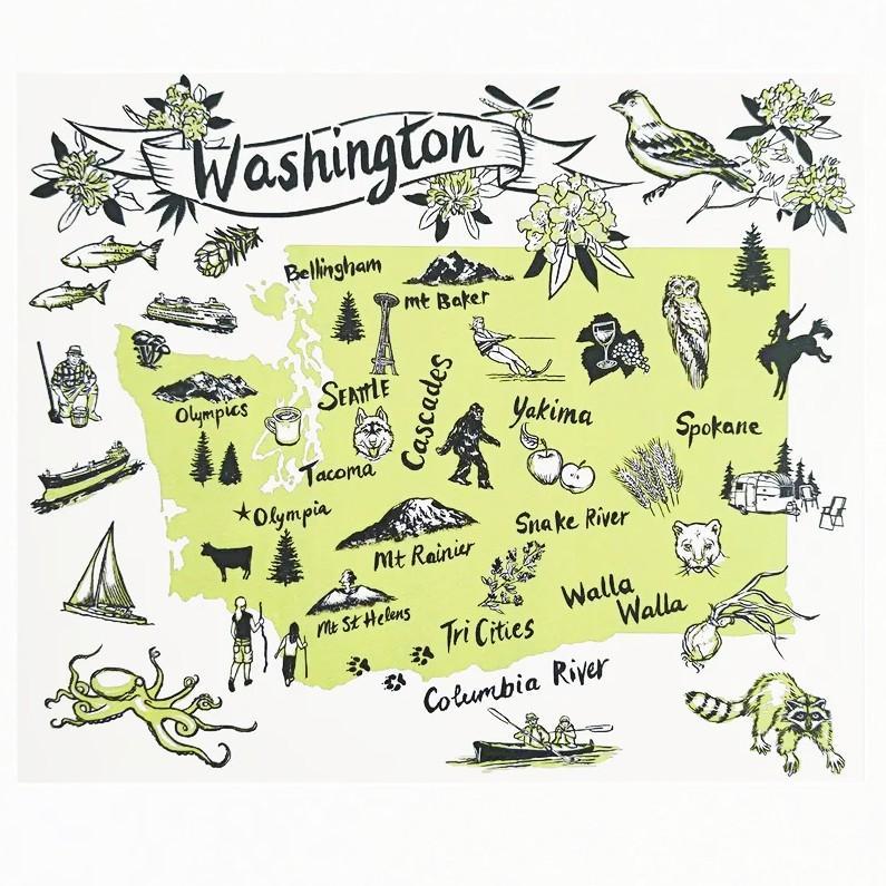 Art Print - 11.5 x 14 Washington State (Green) by Oliotto