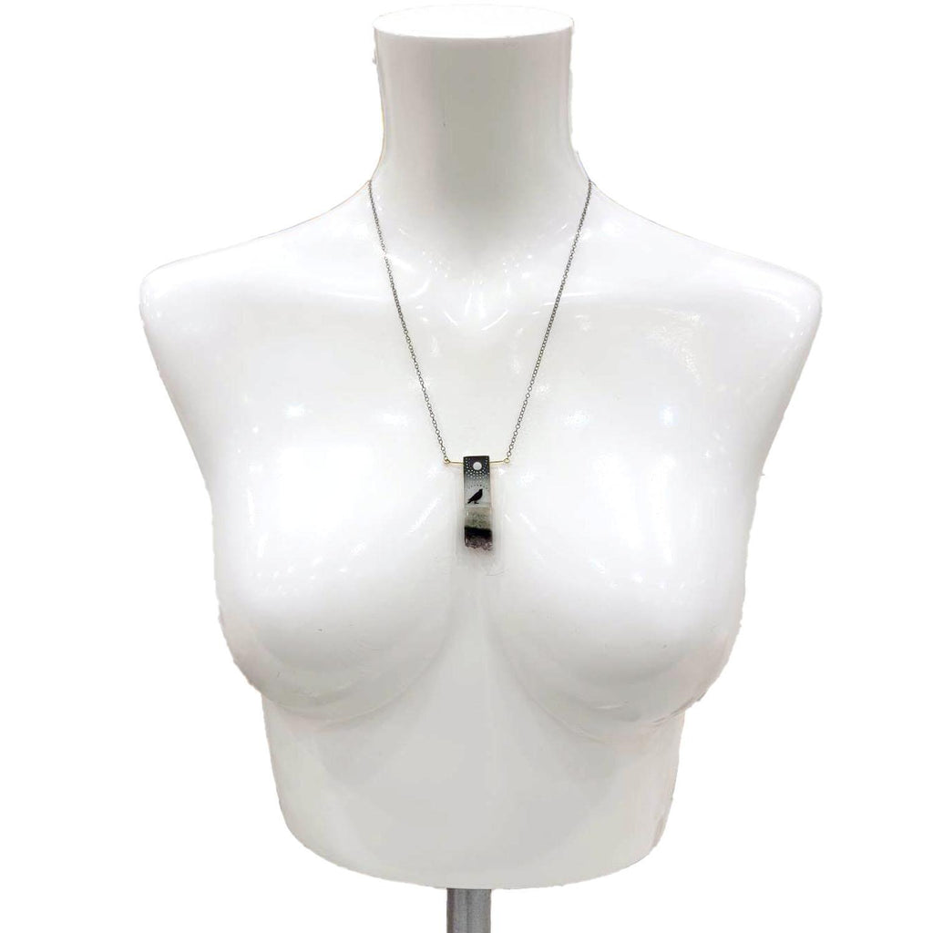 Necklace - Crow and Moon Crystal (Brass) by Fernworks