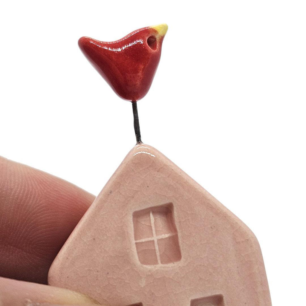 Tiny Pottery House - Light Pink with Bird (Red) by Tasha McKelvey Copy