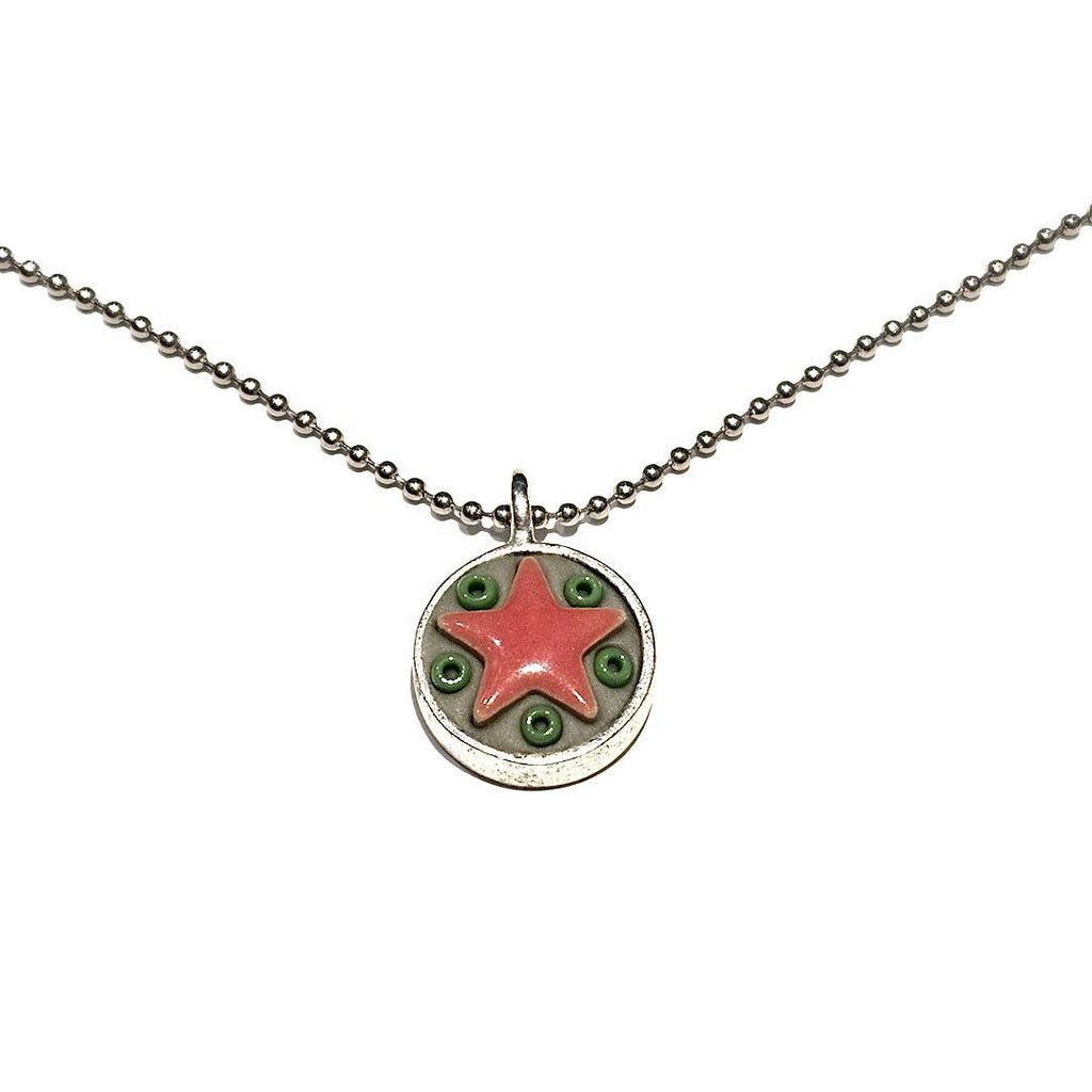 Necklace - Star Baby - Red Star Green Beads by XV Studios