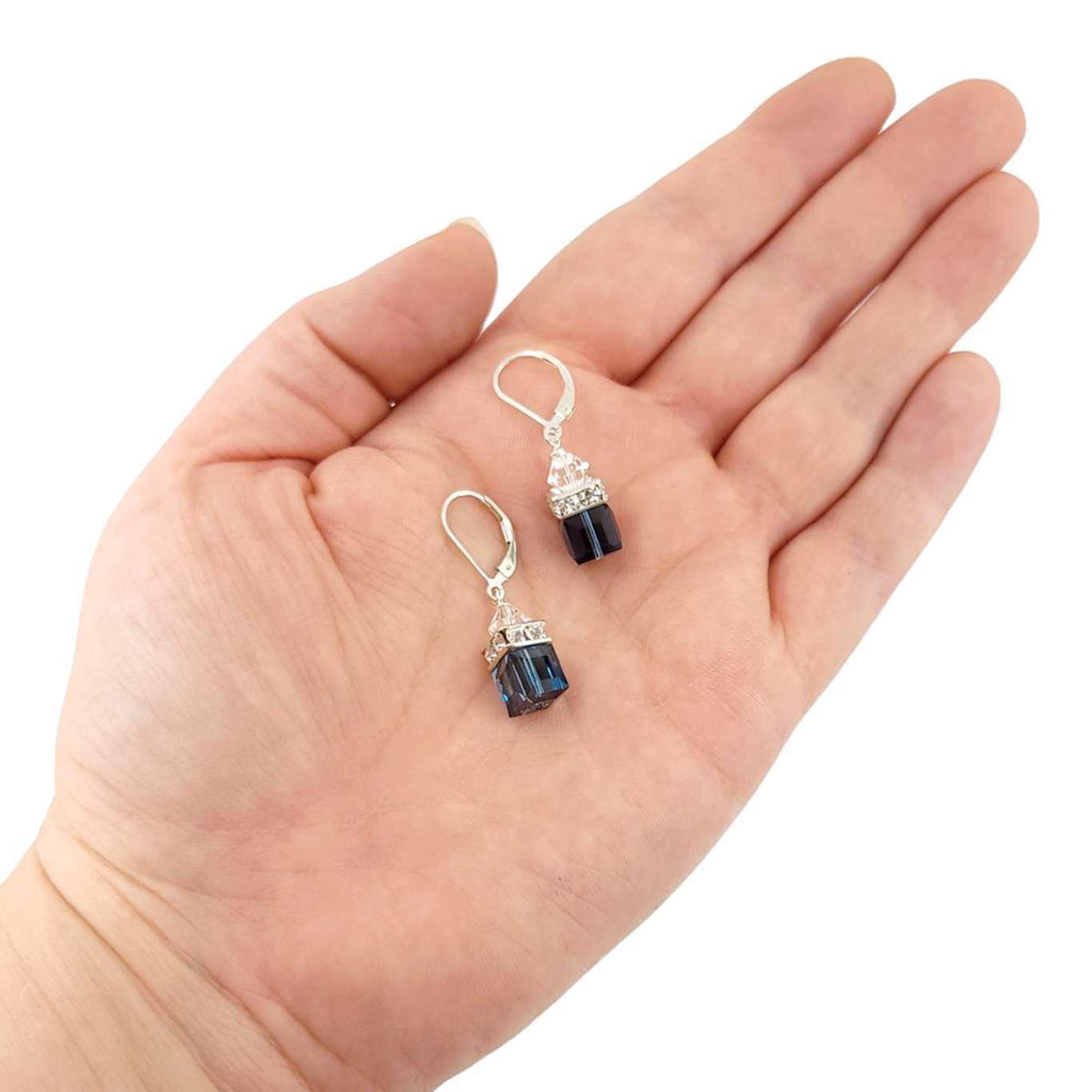 Earrings - Square Montana Blue Crystal with Sterling Silver Leverback by Sugar Sidewalk