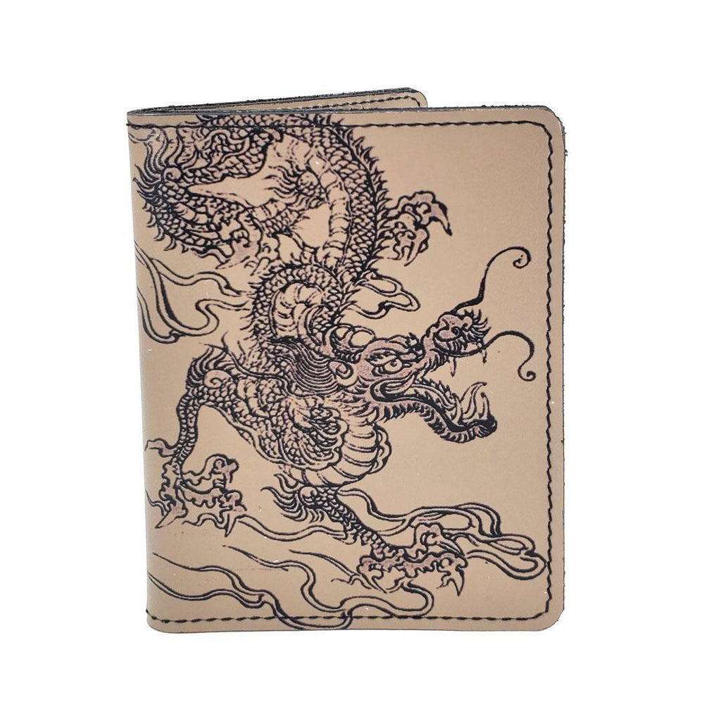 Vertical Leather Wallet - Dragon (Tan) by Backerton